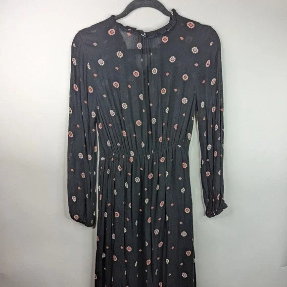 Amuse Society S Bel Air Printed Crinkle Woven Black Boho Maxi Dress - Picture 7 of 11